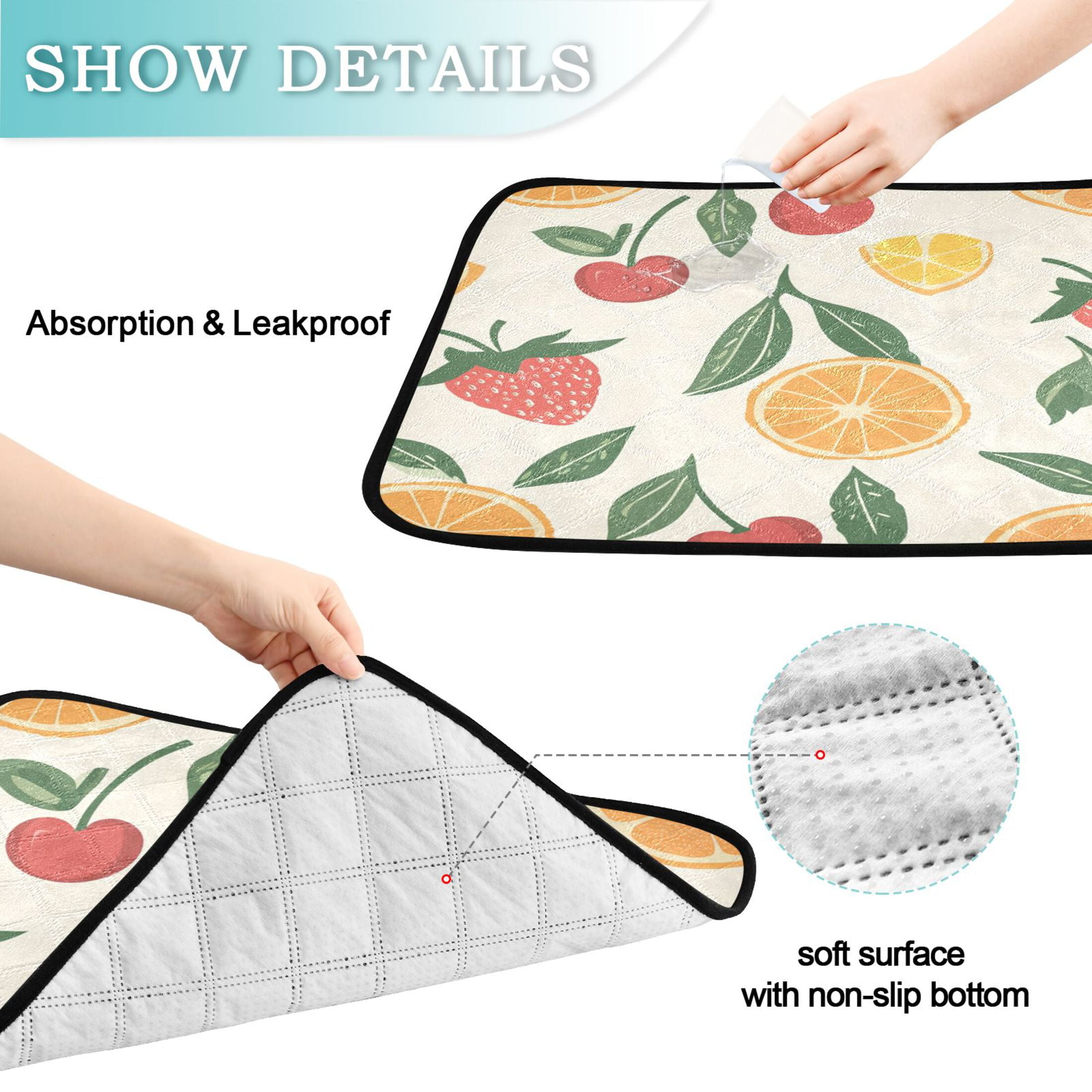 Qxltty Strawberries and Oranges on A Pastel Background Cat litter Pads Pet Set of 3 Diaper Mats Center Anti-leakage Layer Absorbent Soft and Comfortable