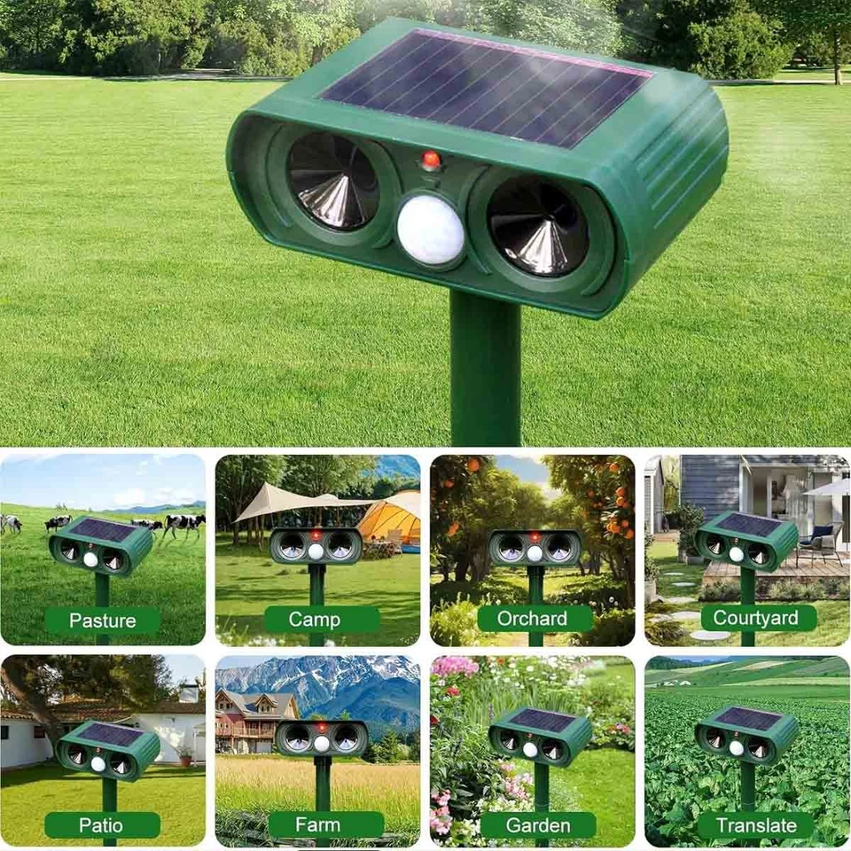 Solar Ultrasonic Animal Repellent Dog Skunk Deer Raccoon For Garden Farm Yard