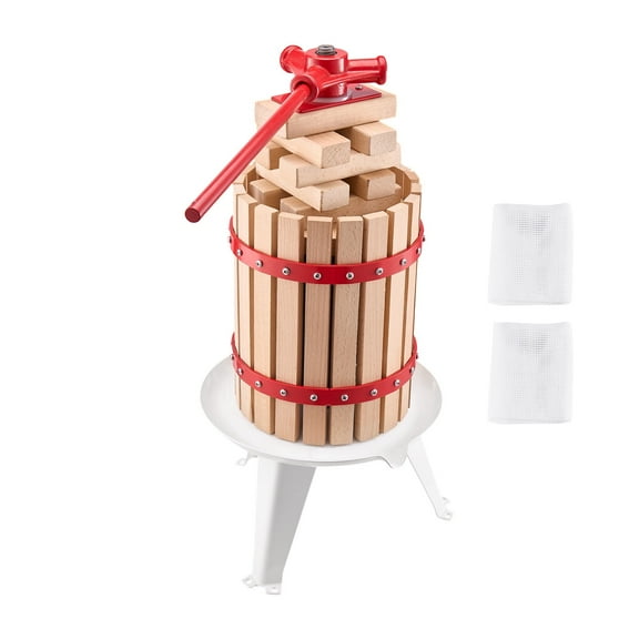 KFFKFF 1.6 Gal/6L Manual Fruit Wine Press, Wooden Basket with 8 Blocks, Durable Juice Maker for Cider, Apple, Grape, Honey, Olive Oil, and More, Ideal for Home and Kitchen Use