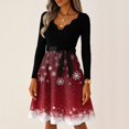 thumbnail image 2 of Women's Casual Fashion Long Sleeve Christmas Graphic Printed Vintage V-Neck Retro Print Long Dress for Holiday Casual Occasions and Everyday Wear,Wine,3XL, 2 of 6