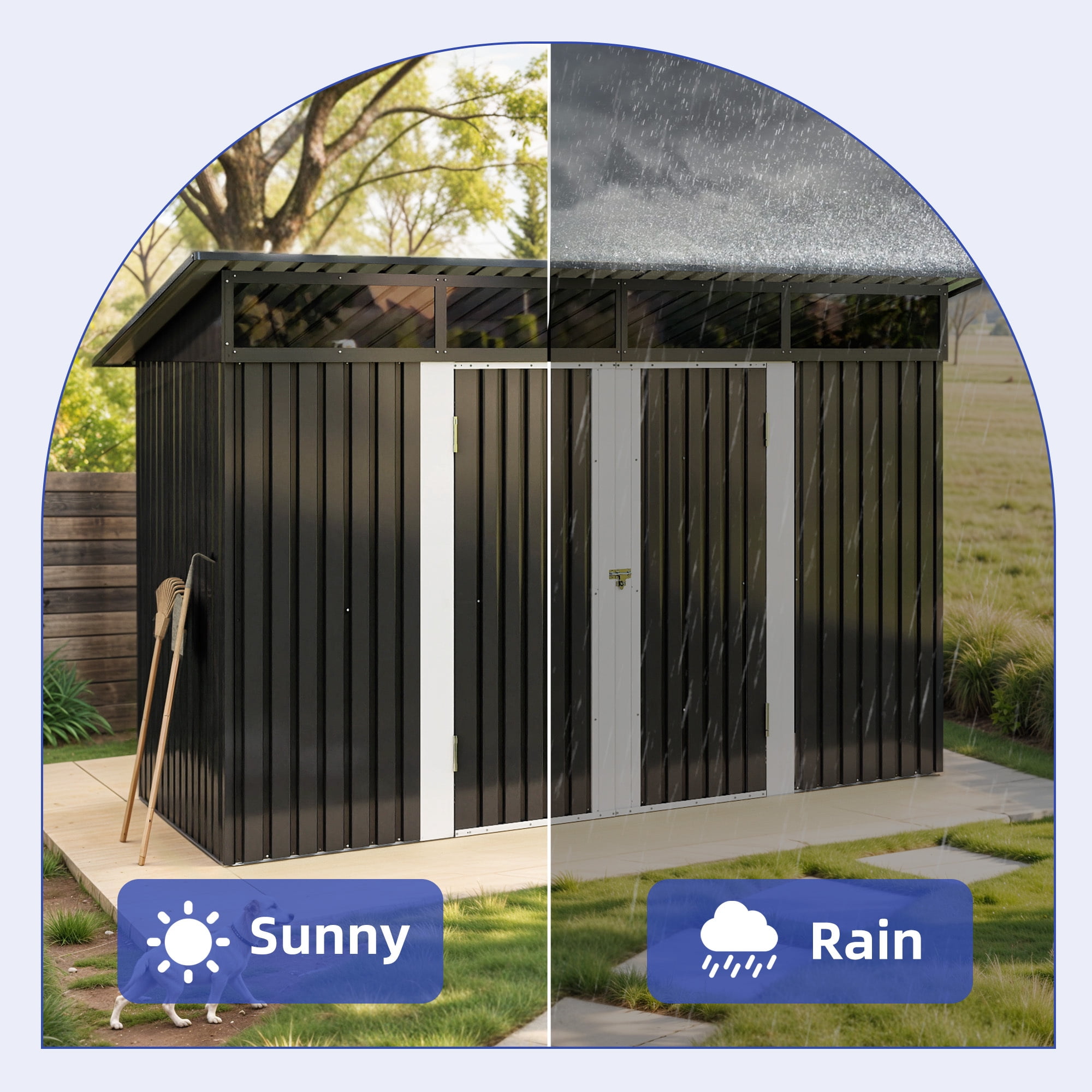 Craftian 8.5x3.2 FT Outdoor Storage Shed with Acrylic Windows, Secure Access Lock for Bike Garden Patio Dark Gray