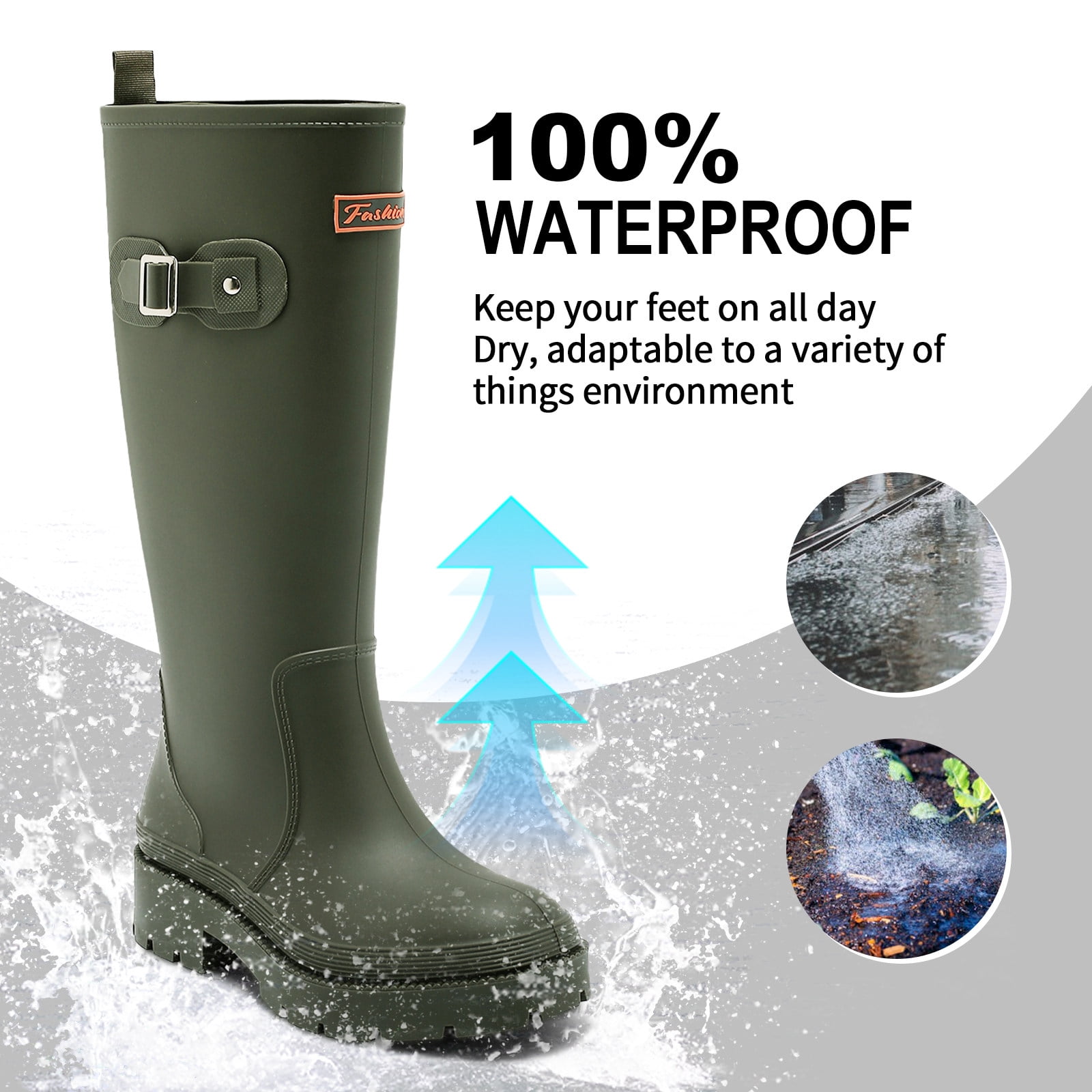 HSBDNZQ Rain Boots for Women, Waterproof Knee-High Rubber Boots Anti-Slip Garden Muck Boots Tall Water Shoes for Camping Fishing Farming Work Outdoor