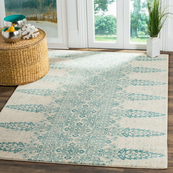 SAFAVIEH Evoke Maximillian Southwestern Area Rug, Ivory/Teal, 3' x 5'