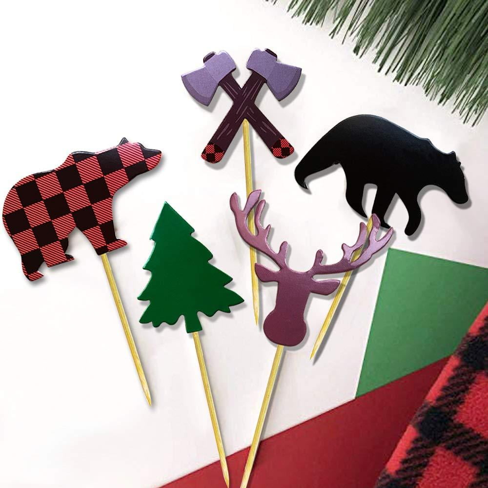 Lumberjack Birthday Rustic Topper Lumberjack Shower 12 Lumberjack Cupcake Toppers Red Plaid Toppers Woodland Birthday Wildlife Toppers