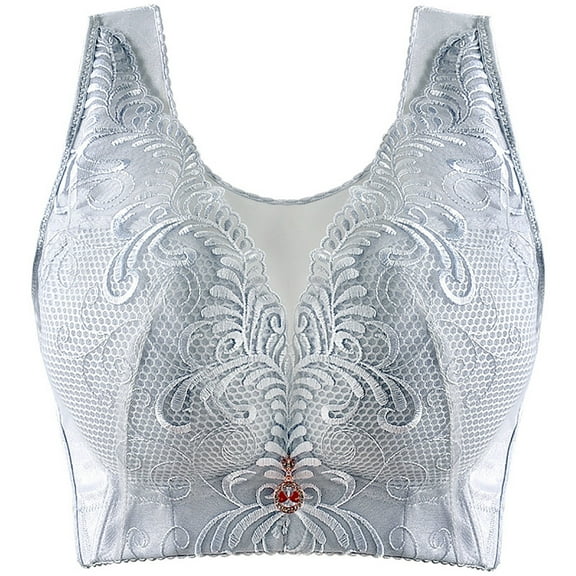 YWDJ Bras for Women Push up Pullover Comfy Bras Wireless Lounge Bras Wide Strap Full Coverage Wrap Comfortable Bras Padded Plus Size Bras Bras Gray L