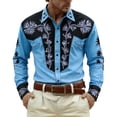 thumbnail image 2 of SOFTCCLO Mens Shirts Western Cowboys Printed Long Sleeve Button Lapel Top Casual Carnival Theme Classic Comfortable Shirt for Men Sky Blue S, 2 of 4