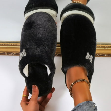 

Gubotare Fluffy Slippers Simpson Women s Plush Fuzzy Slide on Open Toe Slipper with Memory Foam Black 8