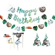Sloth - Birthday Party Decoration Kit | 12 Guest Party | Sloth Themed Party Decorations | Birthday Banner, Sloth Garland, Cupcake Toppers, Party Hats