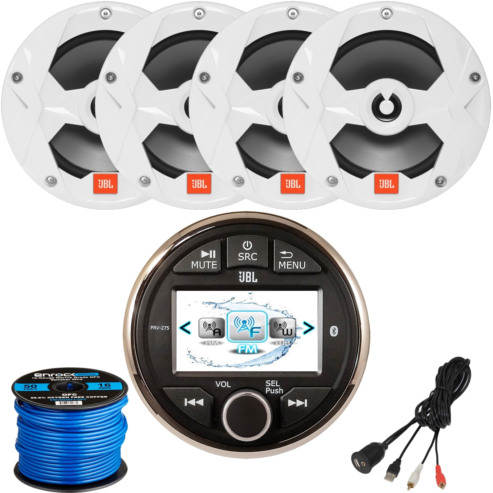 JBL PRV275 Marine GaugeStyle Digital Media Bluetooth Receiver, 4 x