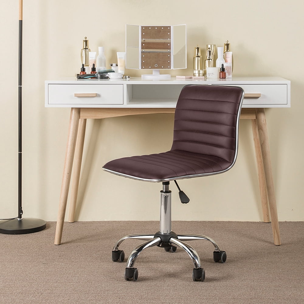 Yaheetech Adjustable PU Leather Office Chair with Wheels, Brown