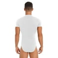 thumbnail image 2 of Lejafay Men's Short Sleeve Undershirt One Piece Leotard Top Press Button Crotch Shirt Bodysuit Slim White L, 2 of 7