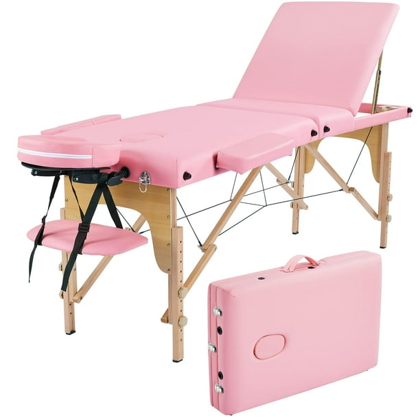 Mesa de masaje Yaheetech portátil, ajustable y plegable, rosa