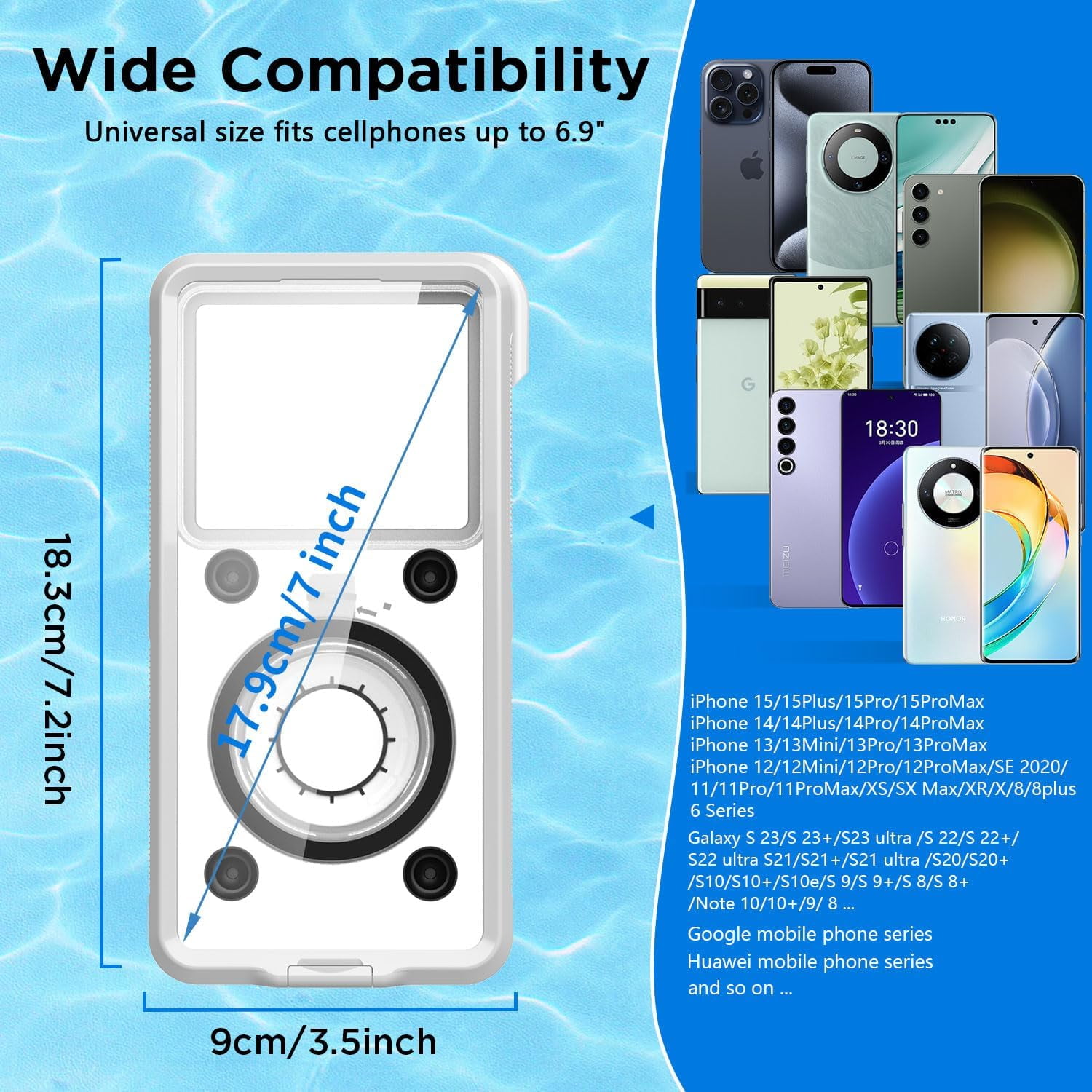 KOMI Waterproof Phone Case,Universal Self-Check Function Underwater Pouch Dry Bag Beach Travel Essentials Tech Gadgets for iPhone 15 14 13 11 12/Samsung S24/LG,Google/Xiaomi/Motorola_White