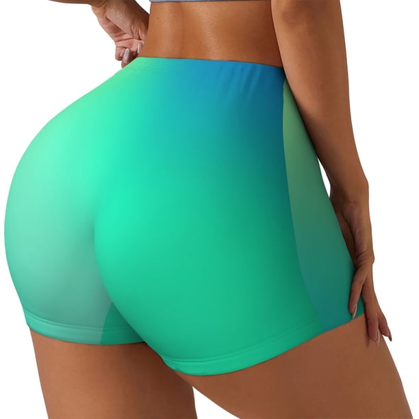 Fotbe blue green colors Shorts Sin Costuras – Shorts Deportivos de Cintura Alta para Mujer, Elásticos para Gimnasio, Yoga, Running o Ciclismo-Medium