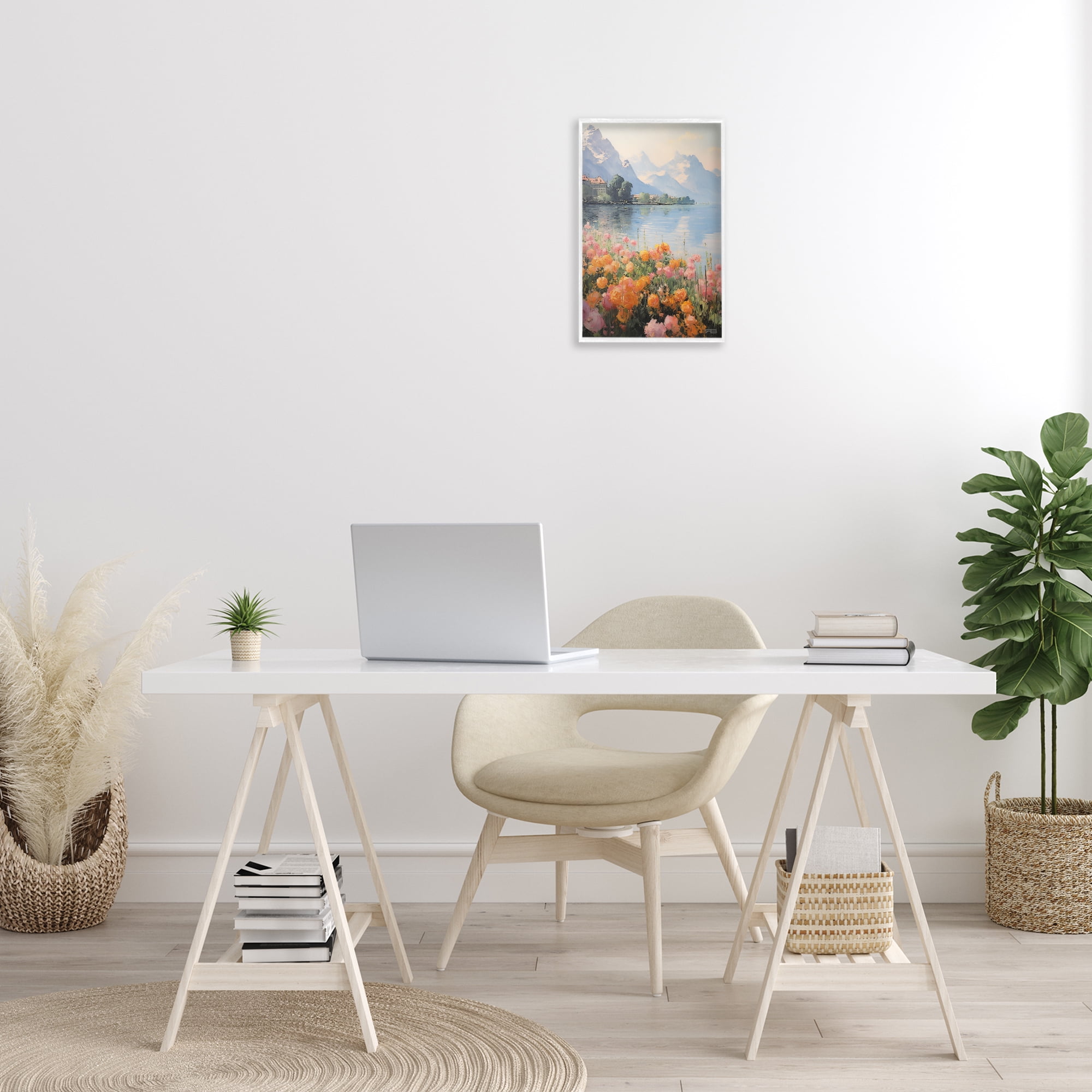 Stupell Industries Mountain Meadow Outskirts Landscape Painting White Framed Art Print Wall Art, 12 x 18