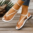 thumbnail image 4 of HomeDM Women's Flat Thong Sandals Strappy Open Toe Elastic Ankle Strap Flip Flops Summer Beach Sandals, White Size 9.5, 4 of 9