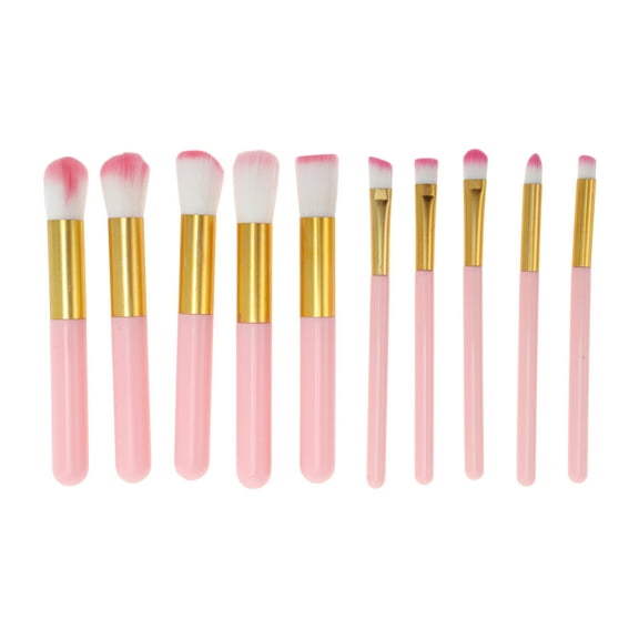 Unique Bargains 10 Pcs Lightweight Makeup Brush for Business Travel Pink Synthetic Fiber Hair Plastic