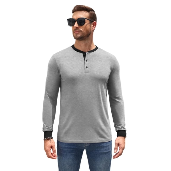 COOFANDY Men's Long-Sleeve Henley Shirt, Casual Button Down Cotton T-Shirt, Basic Crew Neck Top for Daily Wear