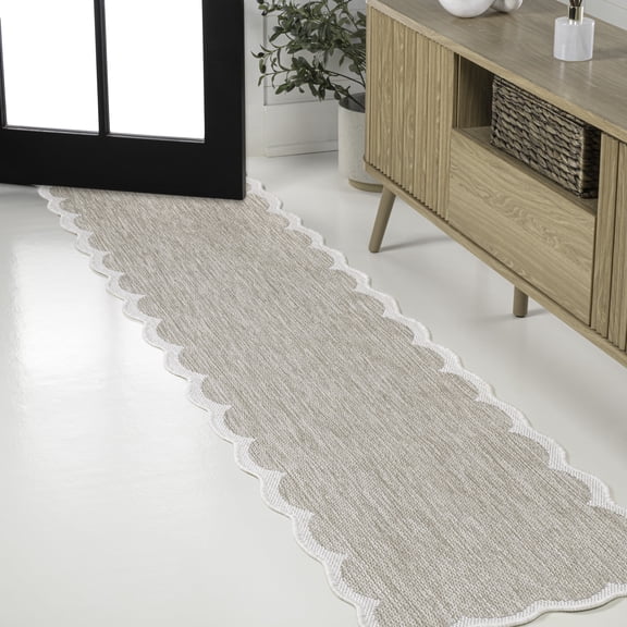 JONATHAN Y SHAPES 2 x 8 Runner Rug, Alice Cottage Two-Tone Scalloped - Beige/Cream, SHP103A-28