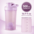 thumbnail image 2 of 500mL Protein Shaker Bottle with Mixing Ball and Measurement Scale, Handheld Fitness Water Cup for Smooth Protein Powder Blending, Gym Workouts and Daily Hydration, Purple, 2 of 5