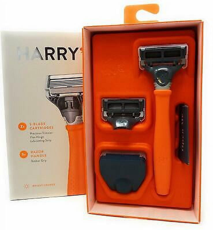 Harry's Razor Handle (Orange) Replacement Cartridges Post Shave Balm and Towel