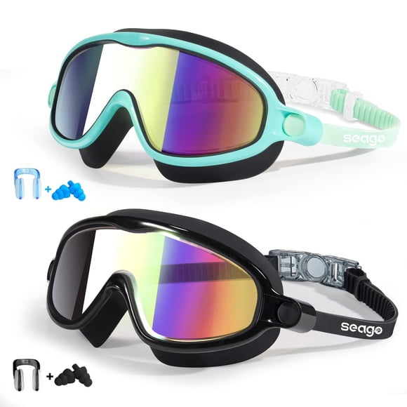 Seago - anteojos de natación para niños, 2 unidades, antivaho y antirayos UV multicolor