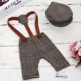 thumbnail image 3 of D-GROEE 2Pcs Newborn Baby Retro Photography Props Boy Photo Shoot Outfits Infant Gentleman Lattice Hat Rompers Suit, 3 of 4