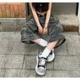 thumbnail image 3 of Women’s Vintage Camouflage Wide Leg Jeans, High Waist Loose Fit Straight Cargo Denim Cropped Pants, Casual Everyday Wear, Belt Not Included, 3 of 7