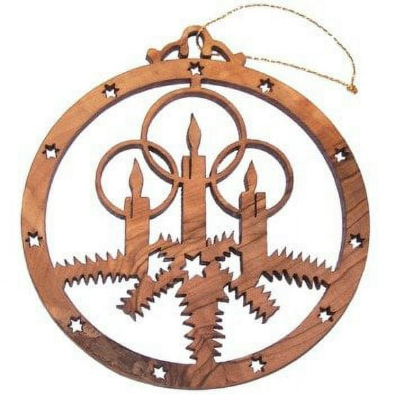 CHRISTmas candles olive Wood Ornament - Laser carving (9 cm or 3.5" diameter)