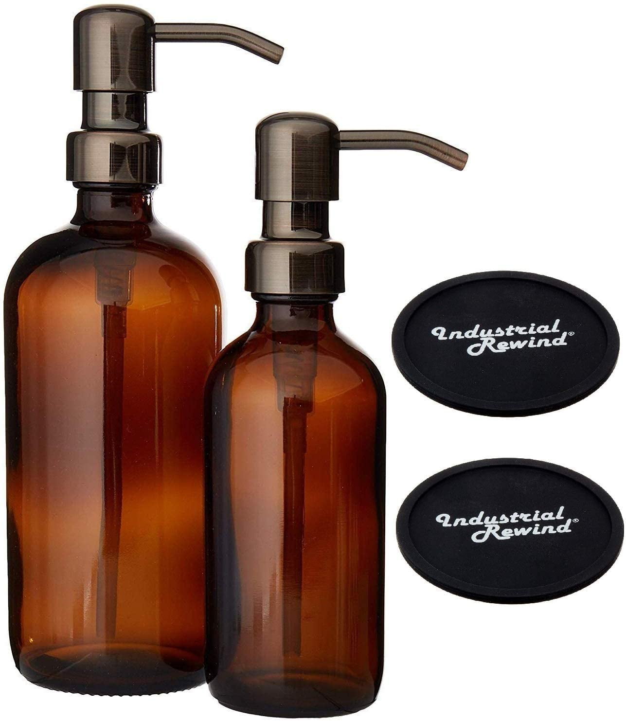 Amber Glass Soap Dispenser Set 16oz and 8oz with Oil Rubbed Bronze Soap Pumps 