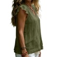 thumbnail image 5 of Ailaofu Women's V Neck Ruffled Sleeve Cotton Linen Vest, Solid Color Casual Summer Top, Lightweight Breathable Shirt, 5 of 8