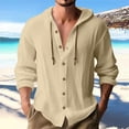 thumbnail image 2 of Men's Cotton Linen Solid Color Shirt Hooded Hoodie Button Loose Long-sleeved Hooded Spring And Summer Casual Daily Clothing, 2 of 6