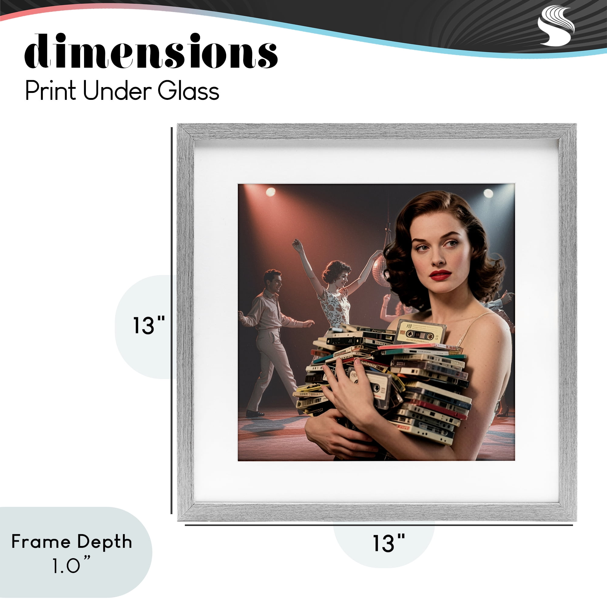 Stupell Industries Woman Holding Vintage Cassette Collection Gray Framed Print Under Glass, design by CAD Designs