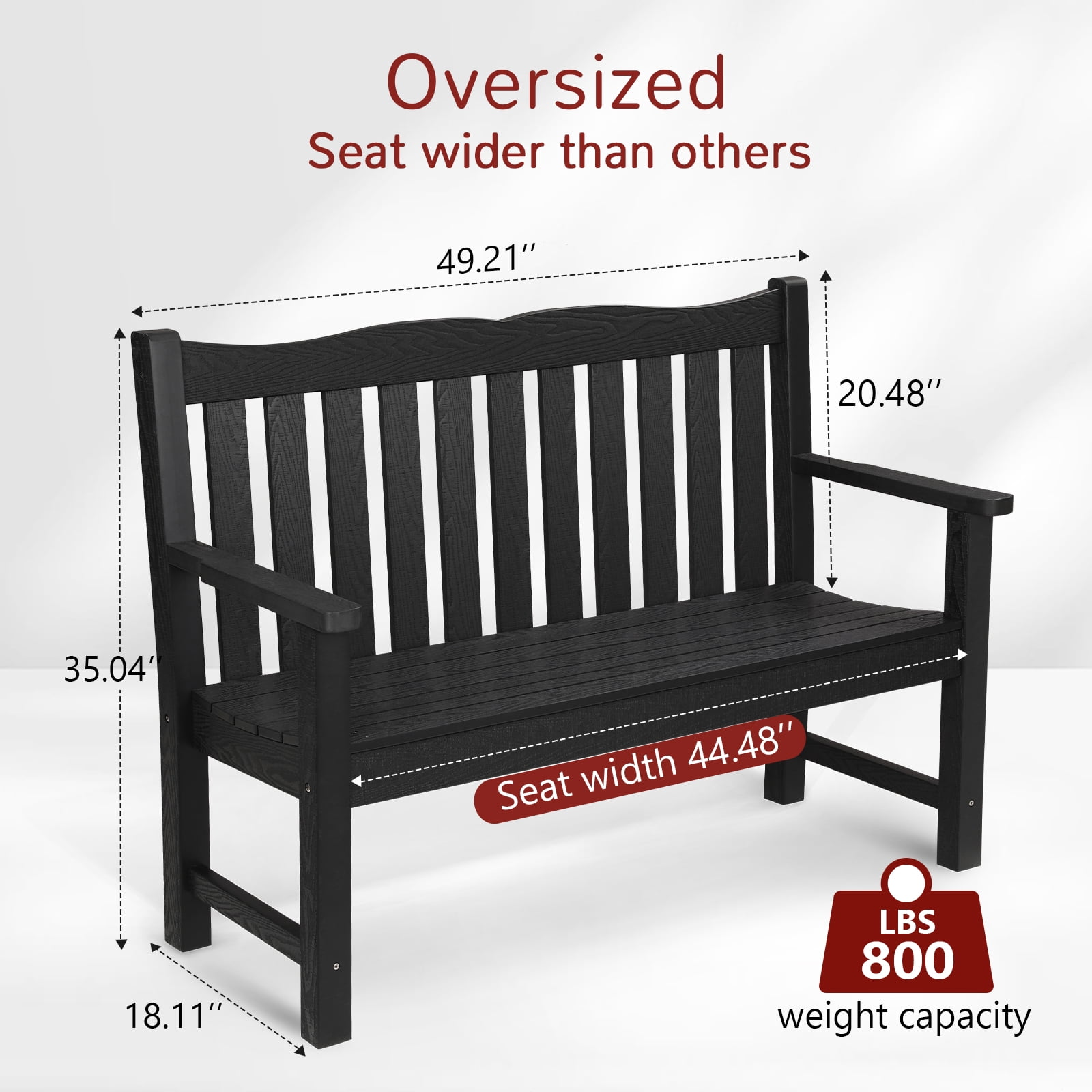 Stoog Garden Bench and Side Table Set, Two Person Loveseat Porch Chair with 800 lbs Capacity, All-Weather Outdoor Bench for Patio Backyard Park, Black