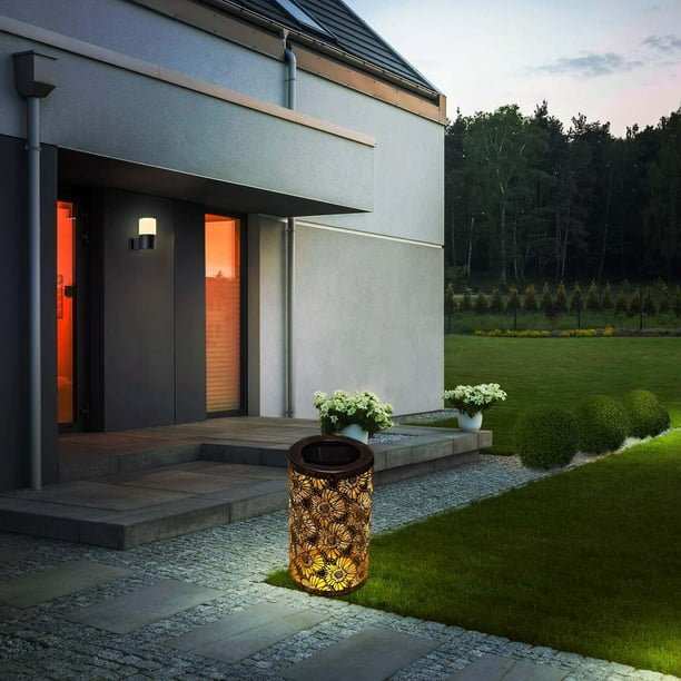 Faroles solares colgantes para exterior | Decoración de jardín de metal ahuecado | Farol LED para porche y patio | Impermeable y automático