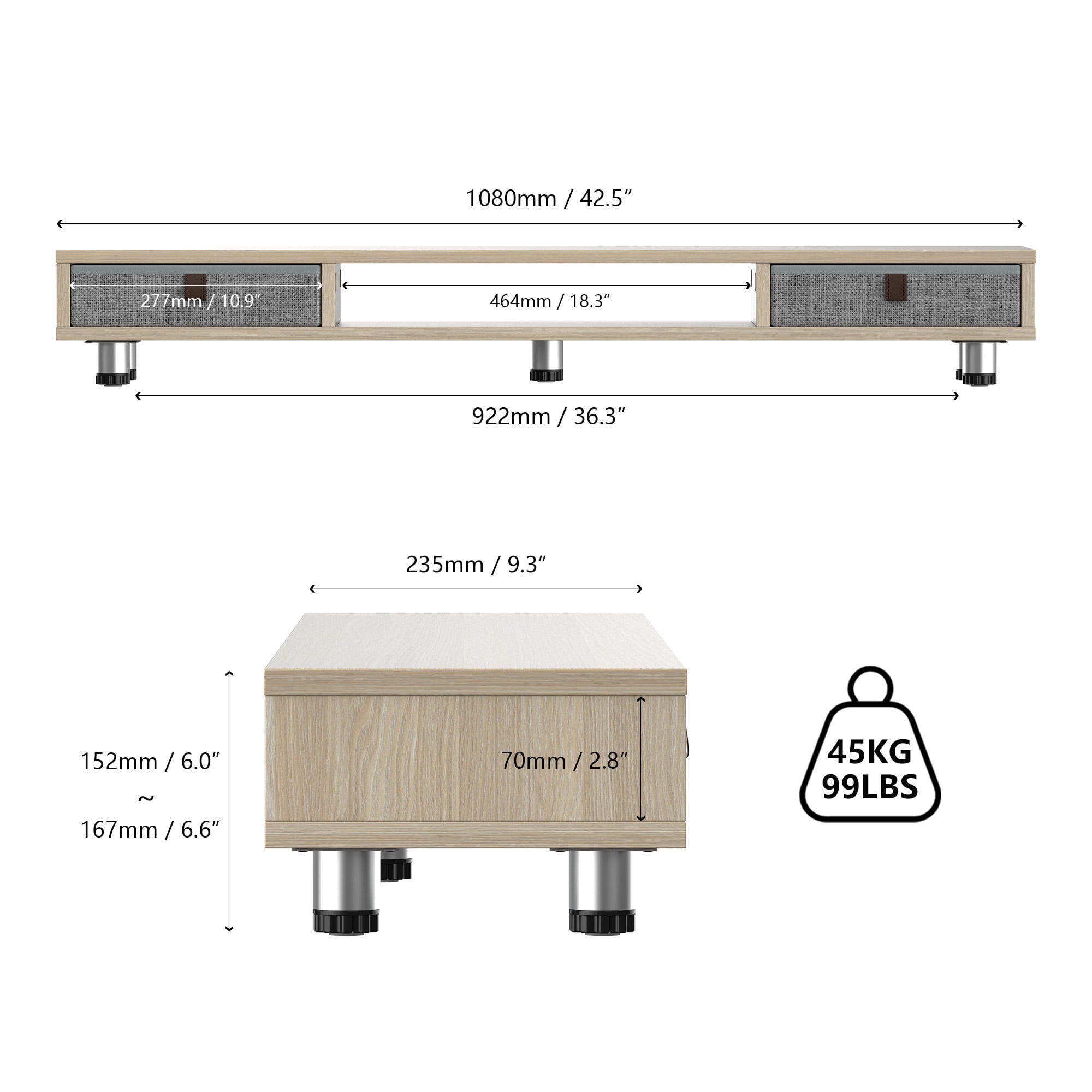 Fenge Monitor Stand, Dual Monitor Stand with 2 Drawers