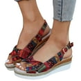thumbnail image 3 of LFXJVY Wedge Heel Sandals For Women Platform Bohemian Style Open Toe Ankle Strap Backstrap Holiday Beach Summer Espadrille Red 37, 3 of 8