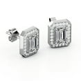 thumbnail image 4 of JeenMata 2.15 Carat Emerald Cut Moissanite - Milgrain Halo Channel - Prong Bezel Set Stud Earrings - 18K White Gold Plating over Silver, 4 of 4