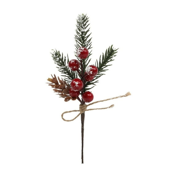 Nmdmisc 10Pcs Snow Frosted Christmas Berries Pine Branches Artificial Red Berry Pine Branches Frosted Faux Pine Stem with Pine Cones Fake Pine Needles for Xmas Tree Wreath DIY Craft Holiday Decor