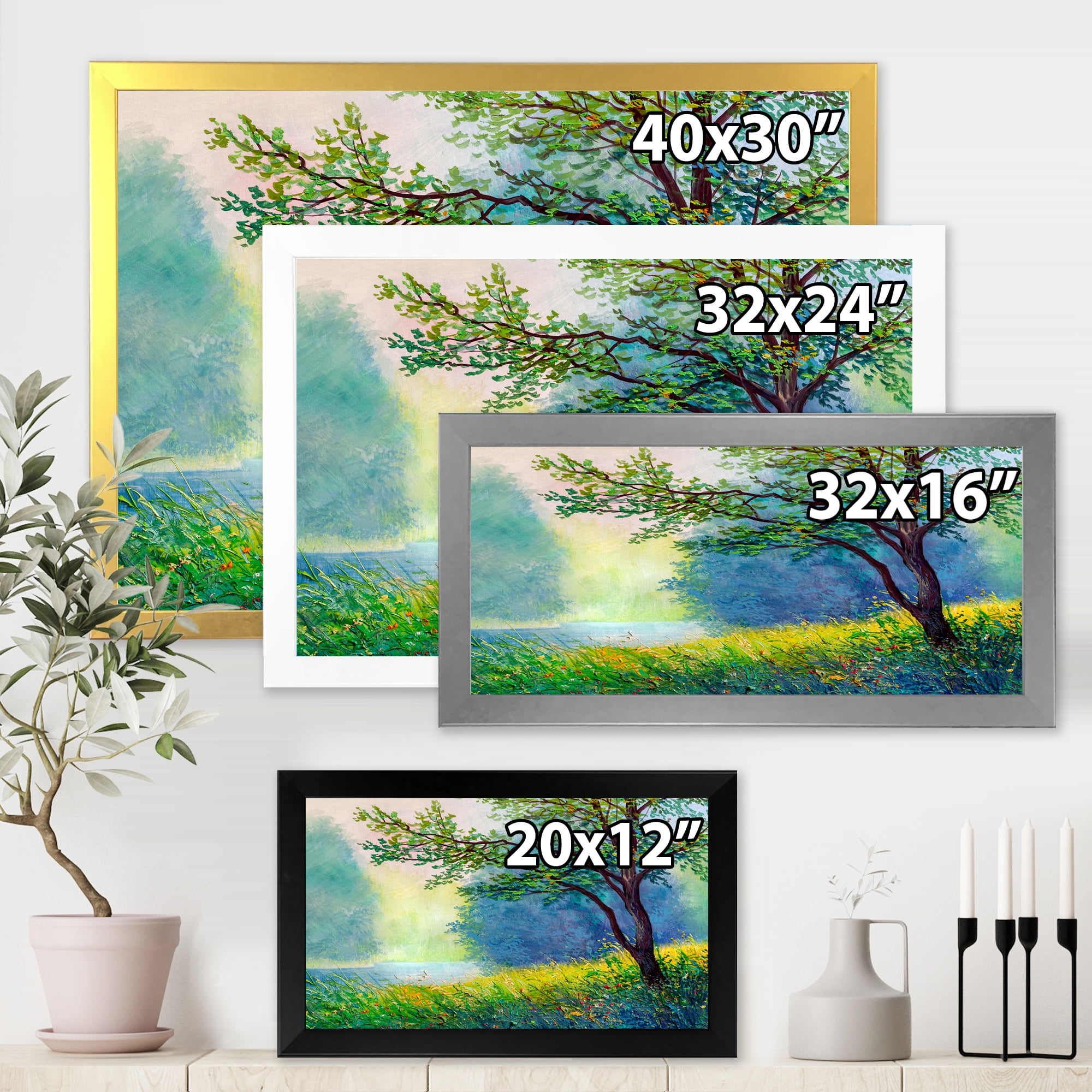Designart 'Summer Forest With Waterfall and River ' Traditional Framed Art Print