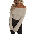 thumbnail image 2 of Womens off the Shoulder Sweater Fall Clothes Long Sleeve Tops Winter Ribbed Pullover Knit Outfits Fashion Clothing, Christmas Gifts, 2 of 4