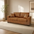 thumbnail image 5 of 69" Modern Loveseat Sofa with Deep Seat & 2 Pillows,PU Fabric Upholstered Sofa Couch for Living Room,Bedroom,Light Brown, 5 of 6