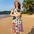 thumbnail image 4 of Balery Vintage Coffee Vestidos sueltos de manga corta para mujer, vestidos de verano 2025, vestidos casuales de corte A con vuelo., 4 of 6
