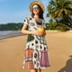 thumbnail image 4 of Fotbe Vintage Coffee Vestido Largo de Moda para Mujer, Vestido Tipo Camiseta con Manga Corta y Estilo Casual a Rayas y Bloques de Color, 4 of 6