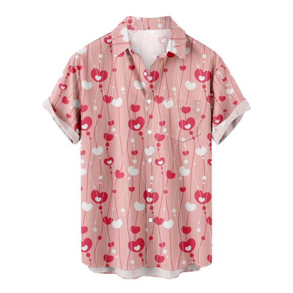 IROINNID Men's Casual Valentine's Day Heart Printed Blouse With Pocket