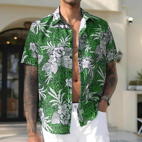 Awdenio Mens Shirts Striped Casual Short Sleeve Button Down Summer Beach Shirt Tropical Hawaiian Shirts