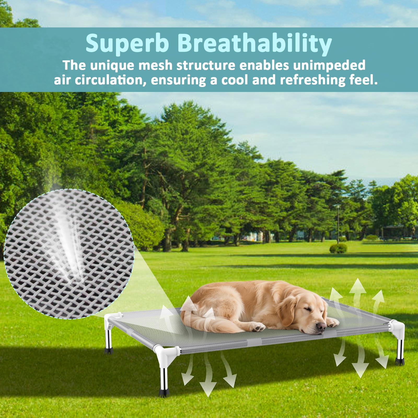Elevated Dog Bed With Teslin Fabric - Lightweight For Large Dogs  Waterproof & Washable Breathable Mesh Raised Pet Indoor Outdoor Use Anti-slip Easy Clean