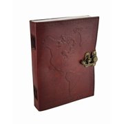 Embossed Leather World Map Journal w/Swing Clasp