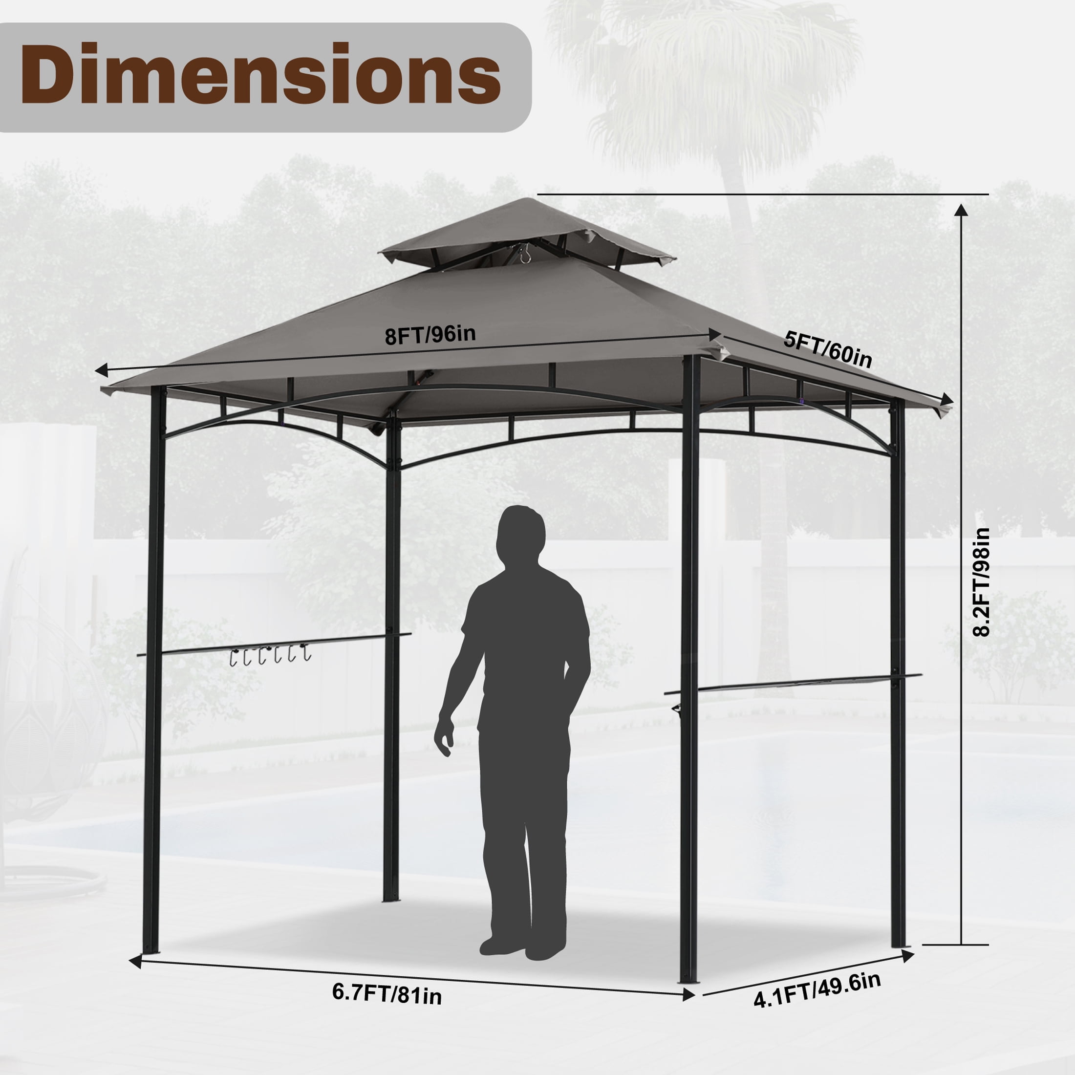 MASTERCANOPY 8 x 5ft Outdoor BBQ Grill Gazebo with LED Lights and Shelves, Dark Gray