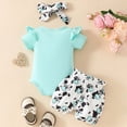 thumbnail image 4 of Baby Girl Summer Clothing Set 2 Piece Cow Print Short Sleeve Romper and Shorts Infant Newborn Toddler Girl Cute Summer Outfit, 4 of 6